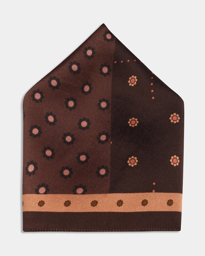 Brown Printed 100% Silk Pocket Square - Angus