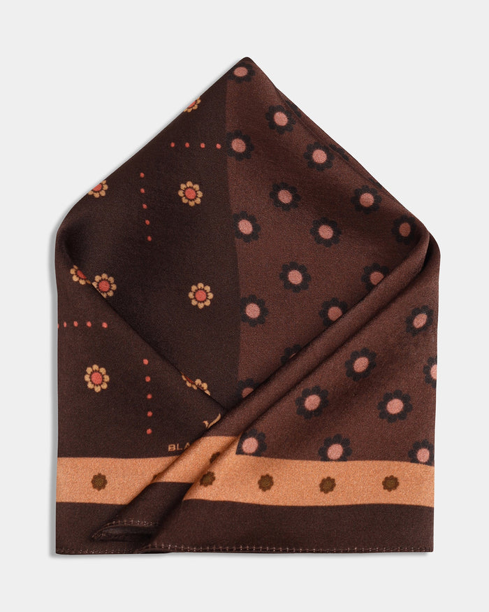 Brown Printed 100% Silk Pocket Square - Angus