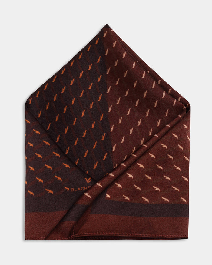 Brown Printed 100% Silk Pocket Square - Ashen