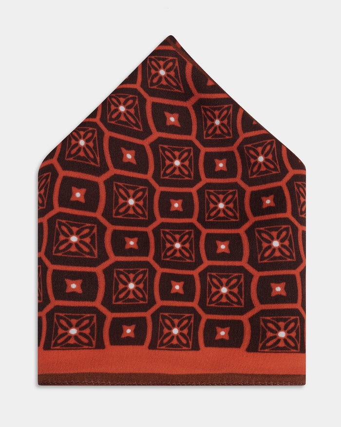 Brown Printed 100% Silk Pocket Square - Avant