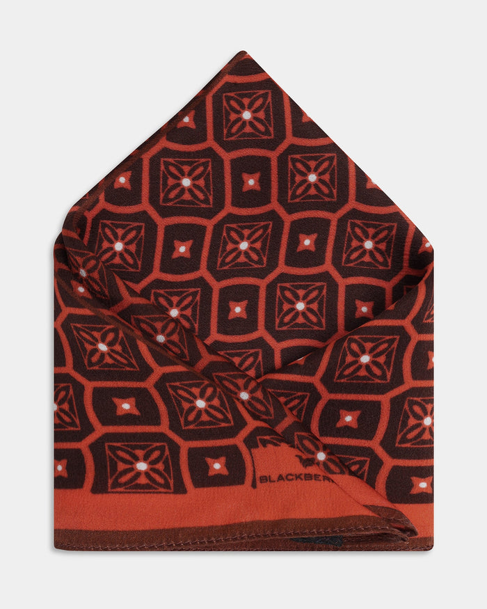 Brown Printed 100% Silk Pocket Square - Avant