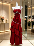 Burgundy Velvet Long Mermaid Prom Dresses, Wine Red Long Fomal Graduation Dresses