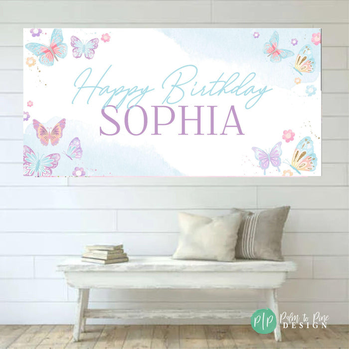 pastel butterfly birthday banner