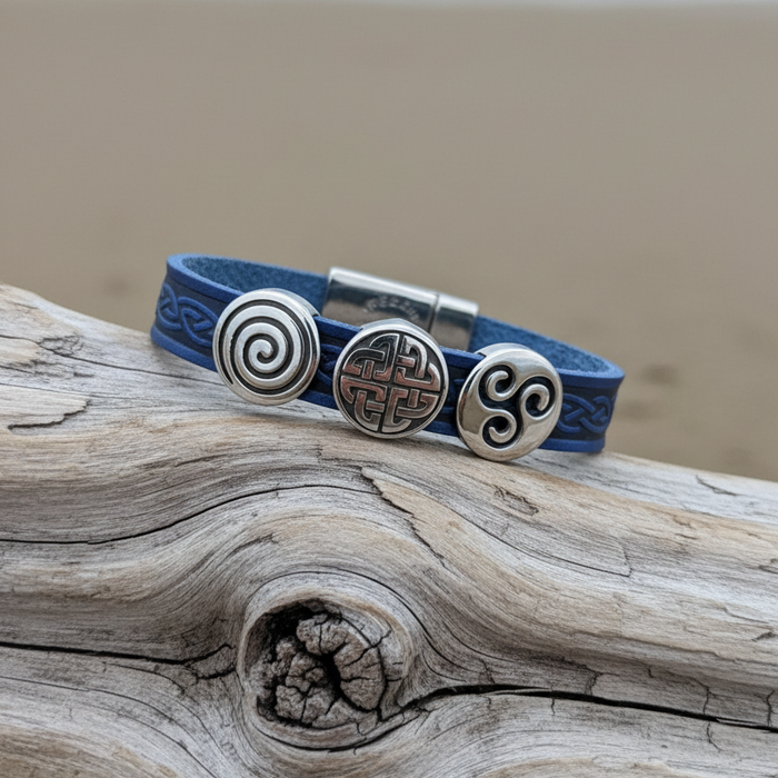 Celtic Leather Blue Aoife Cuff Bracelet