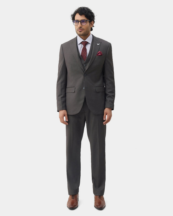 Charcoal Three Piece Textured Suit - Hiver