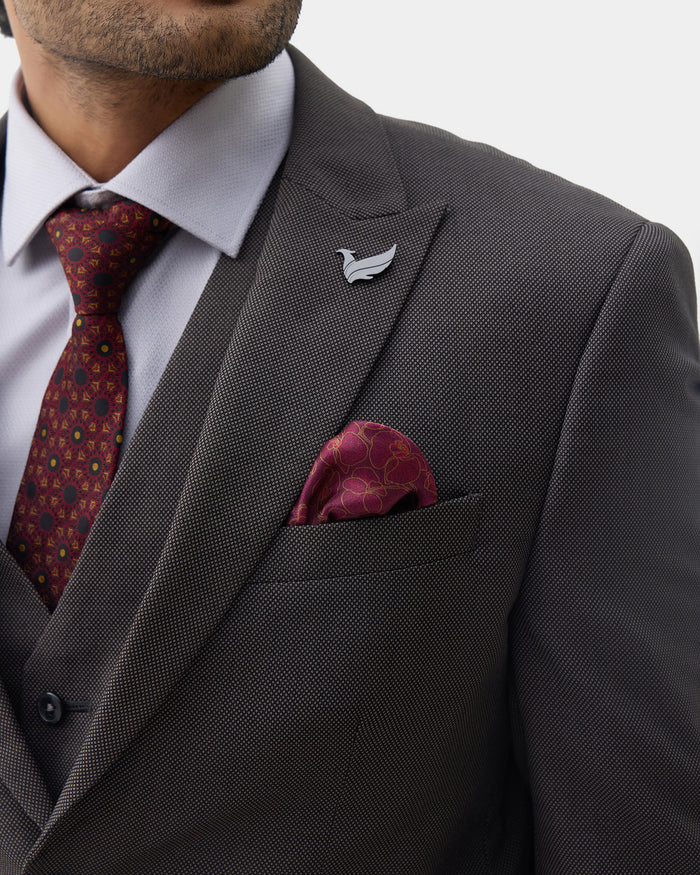 Charcoal Three Piece Textured Suit - Hiver