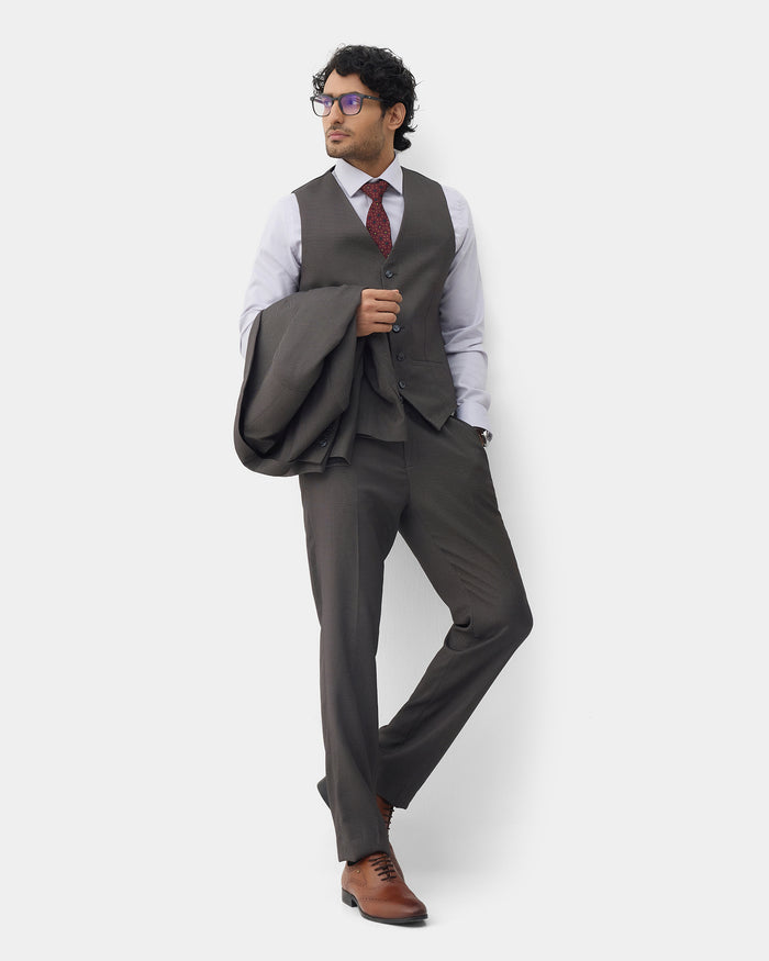 Charcoal Three Piece Textured Suit - Hiver