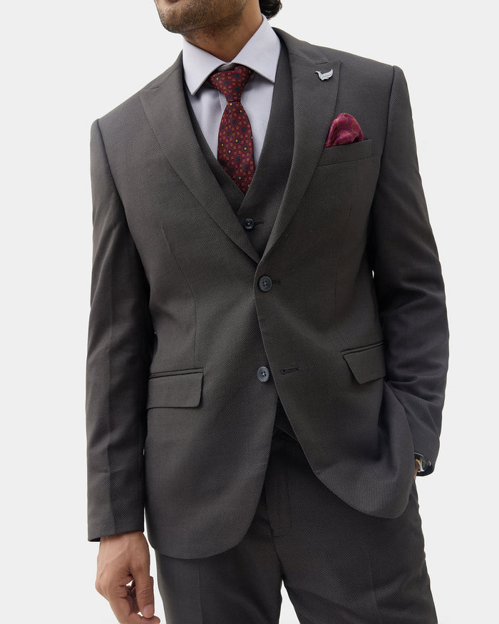 Charcoal Three Piece Textured Suit - Hiver