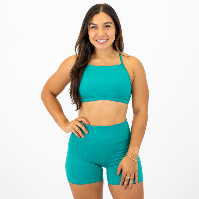 Heather Porcelain X Back Sports Bra - Chloe high neck -1