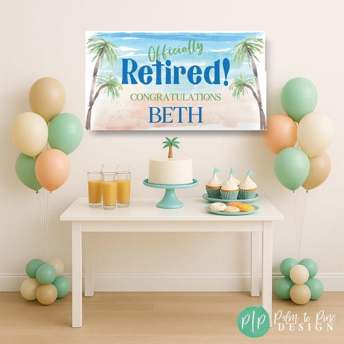 officially retired tropical sandy beach theme retirement party