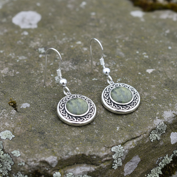Connemara Marble Sterling Silver Celtic Drop Earrings