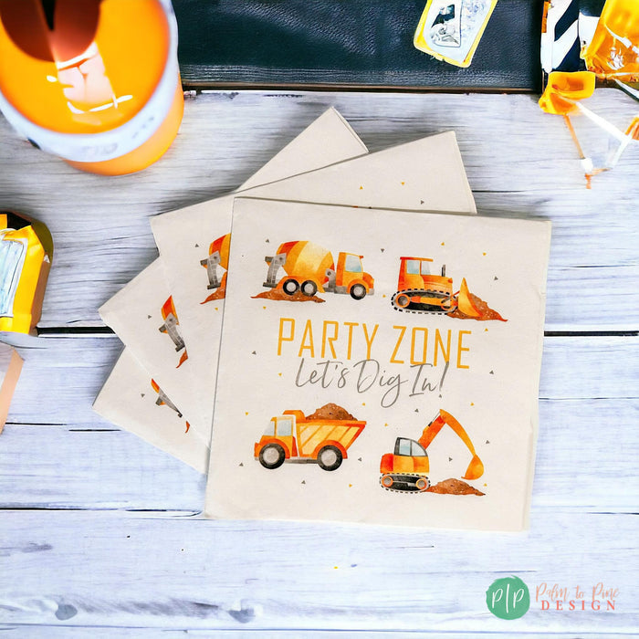Construction Vehicles Birthday Napkins