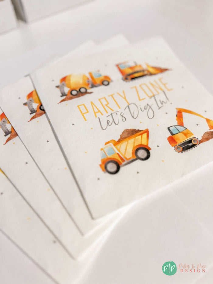 Construction Vehicles Birthday Napkins
