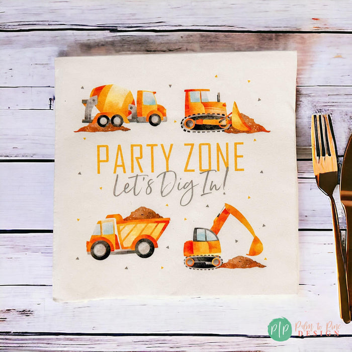 Construction Vehicles Birthday Napkins