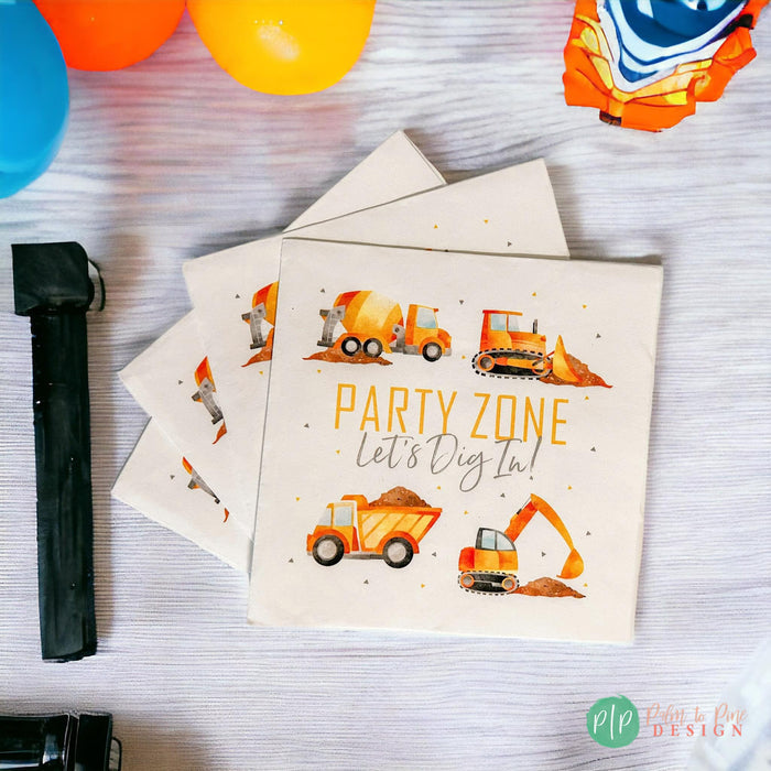 Construction Vehicles Birthday Napkins