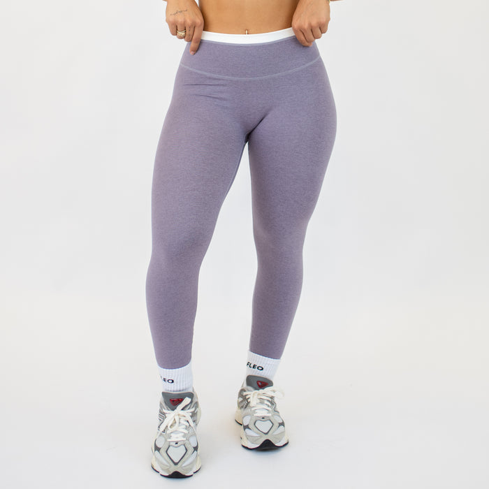 Heather Purple Ash + White Contrast Core Legging 25" - No Front Seam - High Rise by FLEO - 1