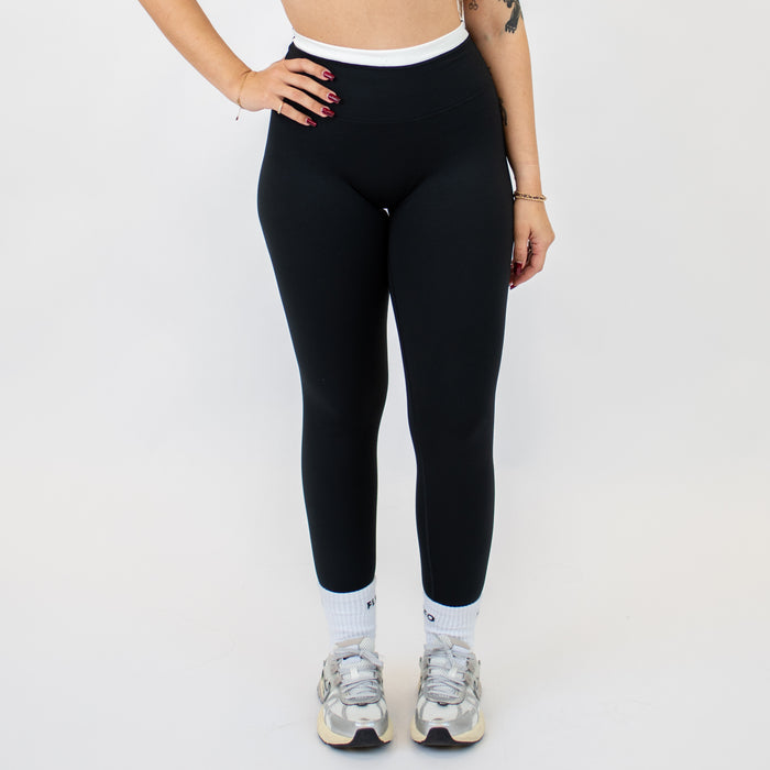 Black + White Contrast Core Legging 25" - No Front Seam - High Rise by FLEO - 1