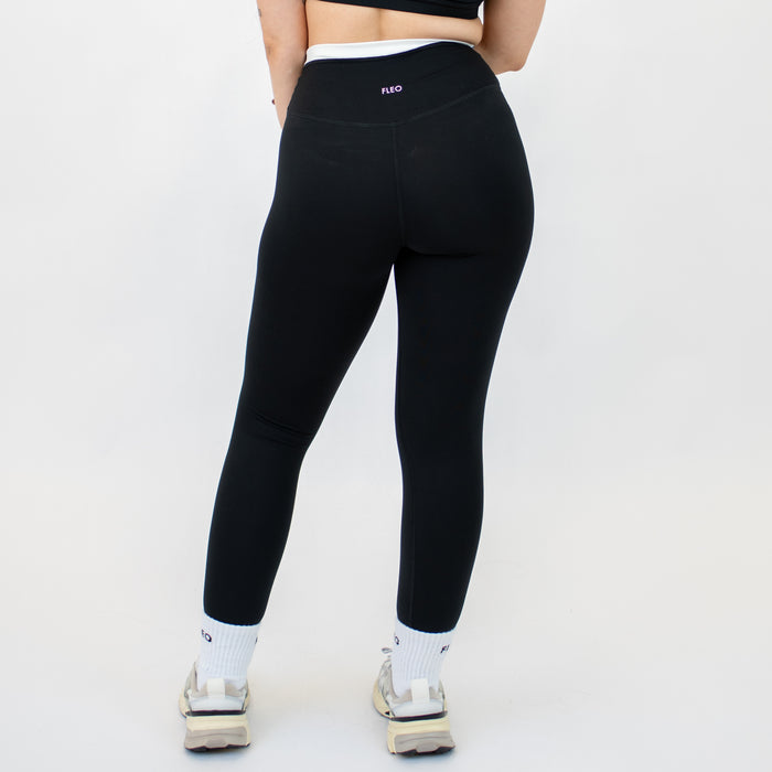 Black + White Contrast Core Legging 25" - No Front Seam - High Rise by FLEO - 4
