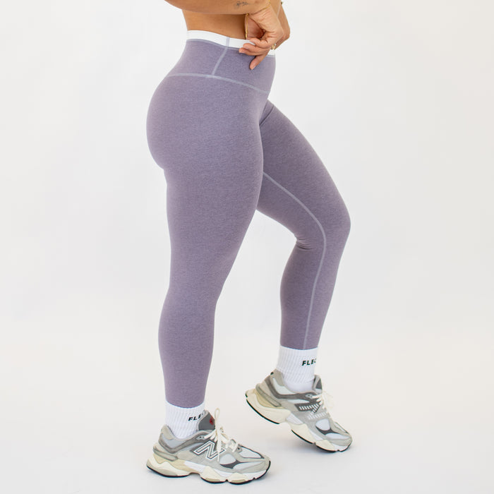 Heather Purple Ash + White Contrast Core Legging 25" - No Front Seam - High Rise by FLEO - 5