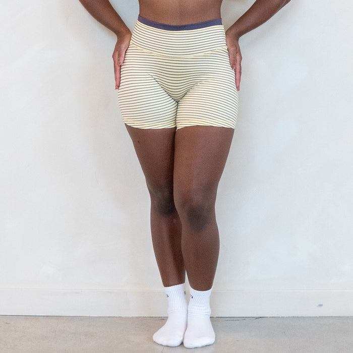 Mellow Yellow Stripe Contrast Core Short 5" - No Front Seam - High Rise by FLEO - 1