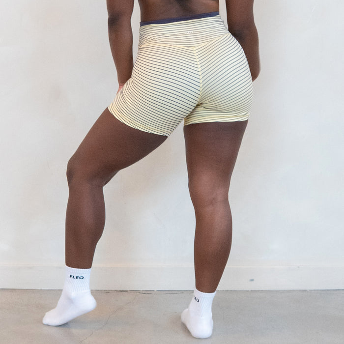 Mellow Yellow Stripe Contrast Core Short 5" - No Front Seam - High Rise by FLEO - 3
