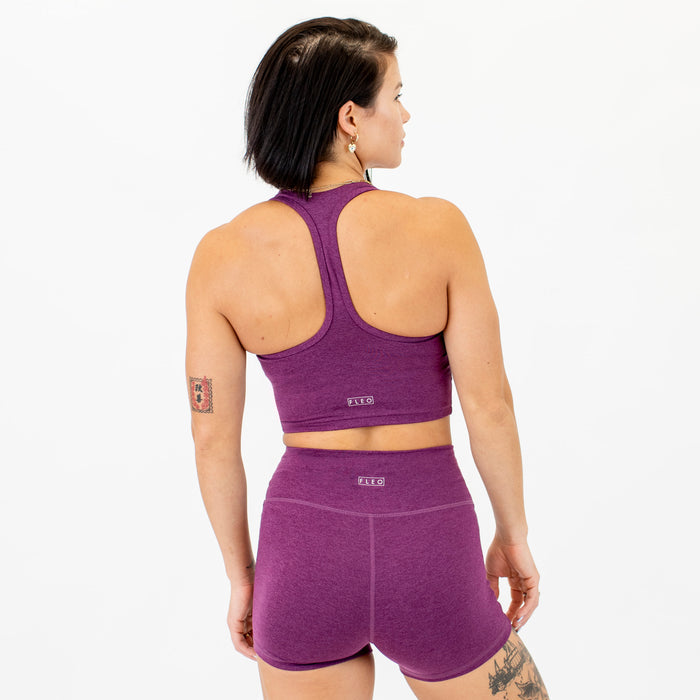 Heather Grape Kiss Core T Back Crop Tank - Fitted