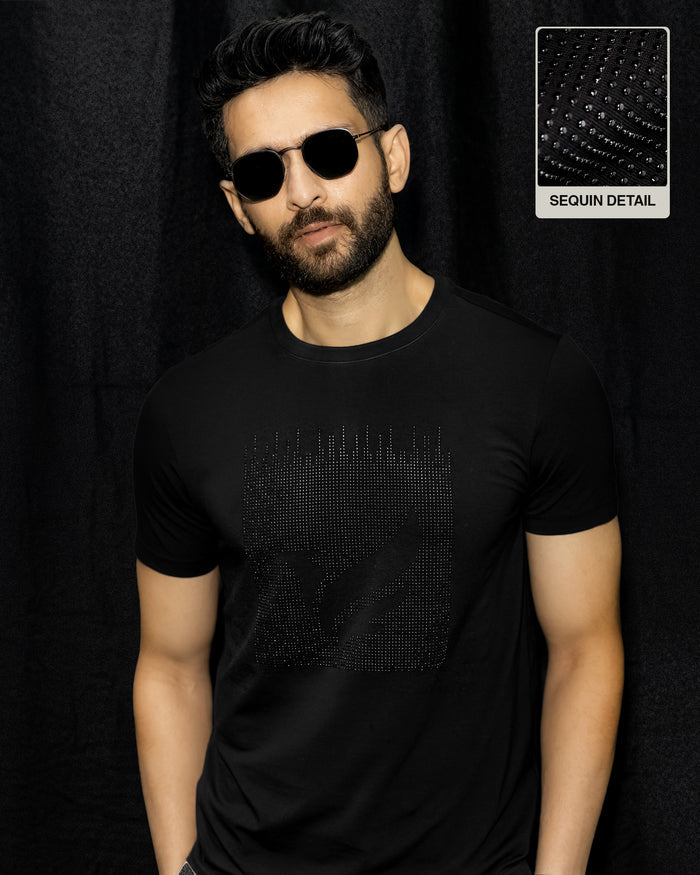 Crew Neck Black Printed T-Shirt - Badger