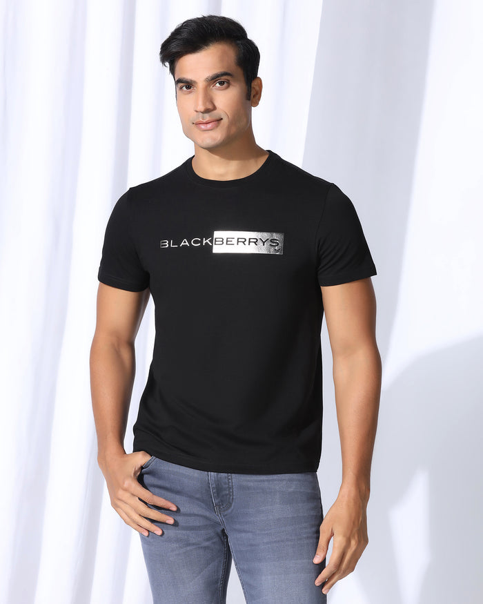 Crew Neck Black Printed T-Shirt - Zedd
