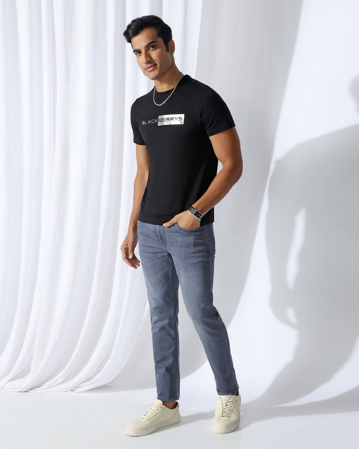 Crew Neck Black Printed T-Shirt - Zedd