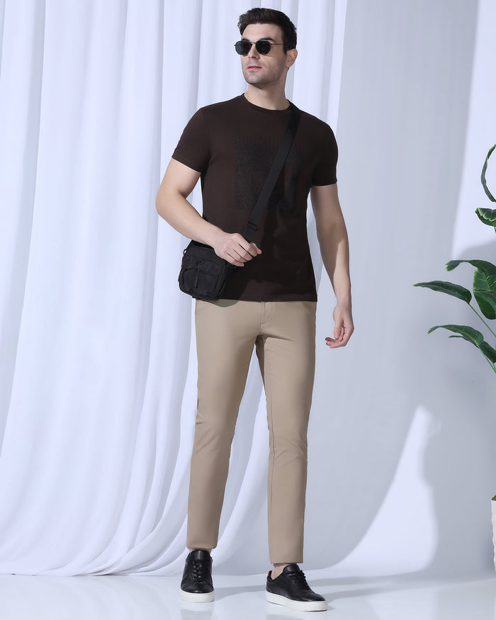 Crew Neck Brown Printed T-Shirt - Badger