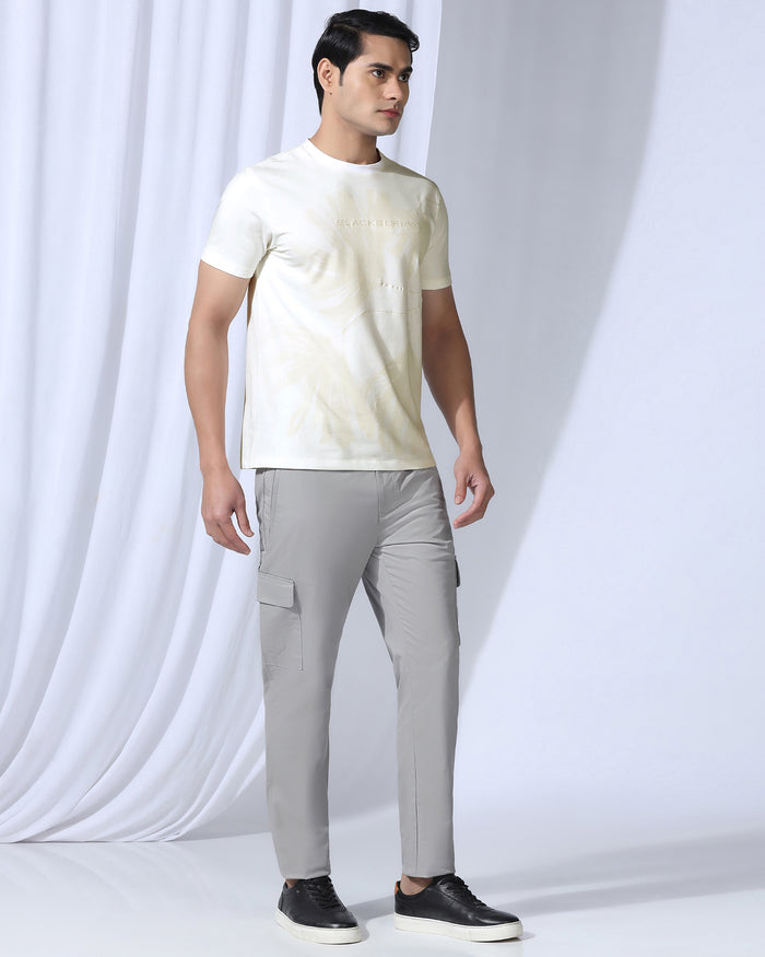 Crew Neck Off White Printed T-Shirt - Gingko