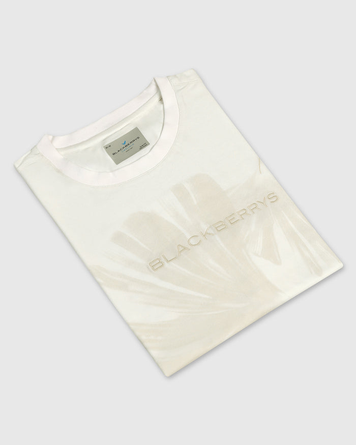 Crew Neck Off White Printed T-Shirt - Gingko