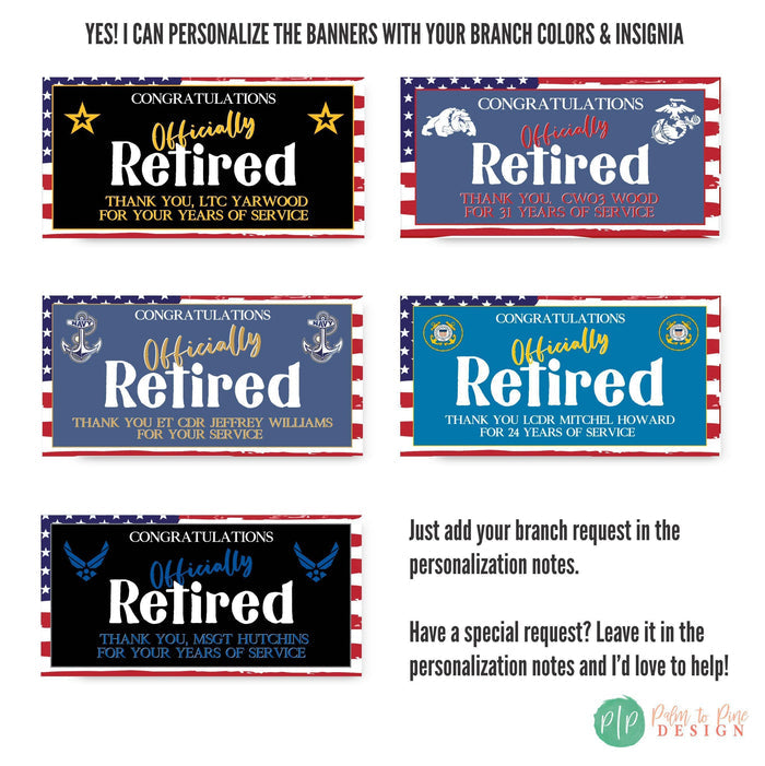 Military Retirement banners for all branches