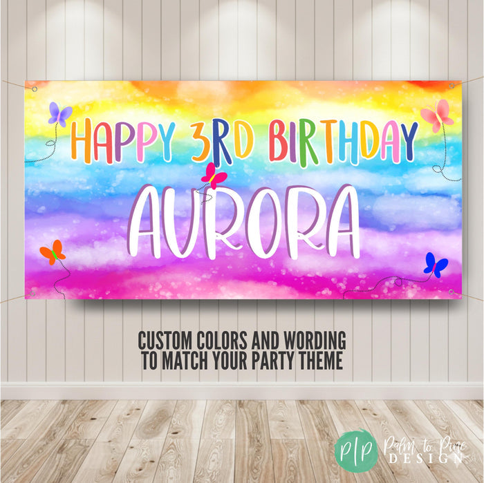 butterfly birthday banner in bright rainbow color
