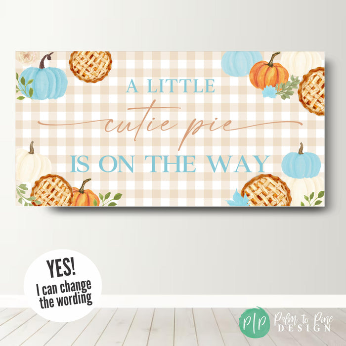 Autumn Blue Pumpkin Pie Baby Shower Banner