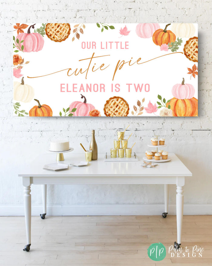 pink and fall colors cutie pie birthday banner