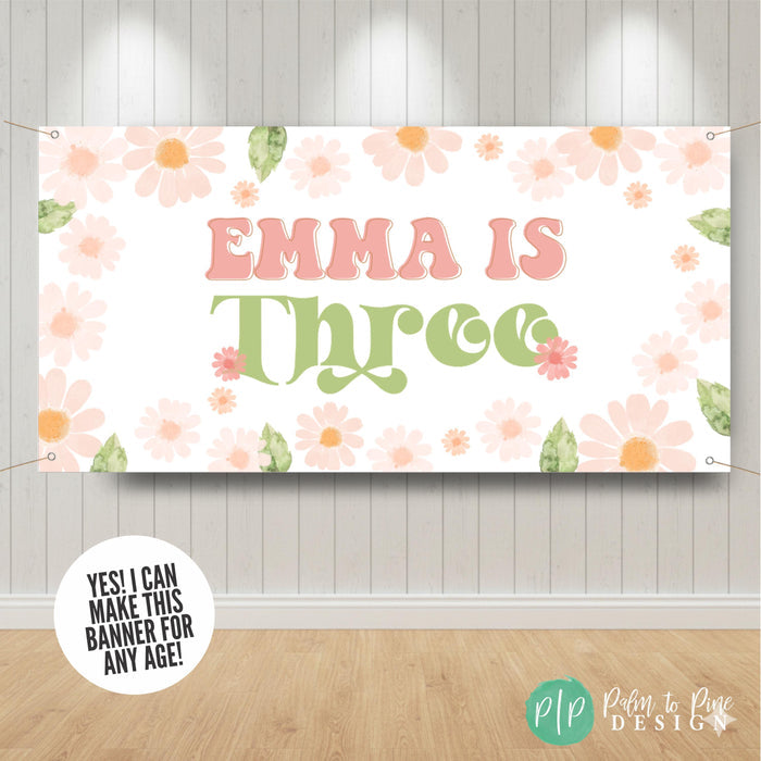 Girls 3rd birthday banner in daisy theme