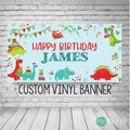Dino-Mite Christmas-themed dinosaur birthday banner, personalized with name and age