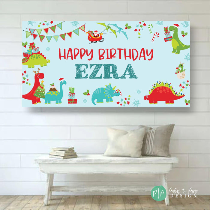 Dinosaur Christmas Birthday Banner
