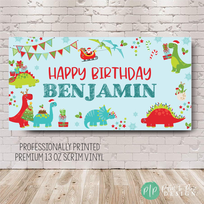 Dinosaur Christmas Birthday Banner