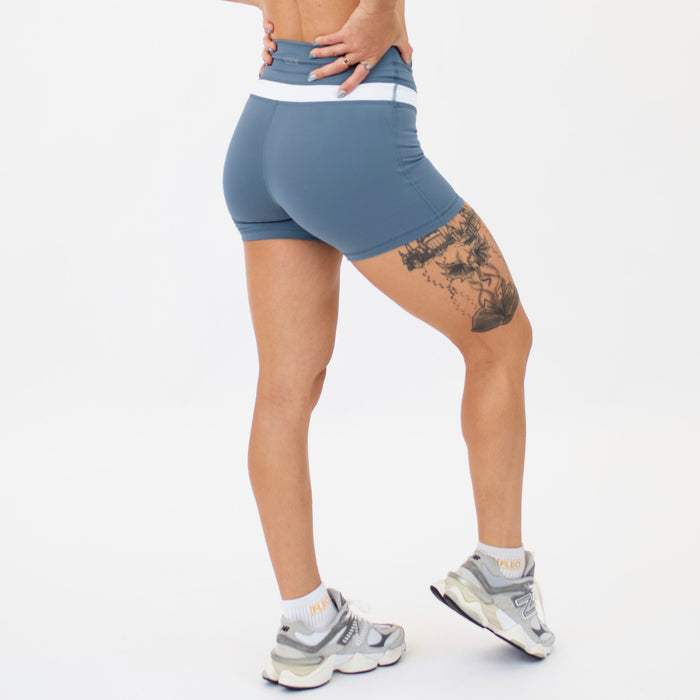 Slate Blue/White Double Take Spandex Shorts