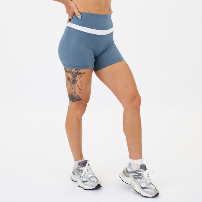 Slate Blue/White Double Take Spandex Shorts