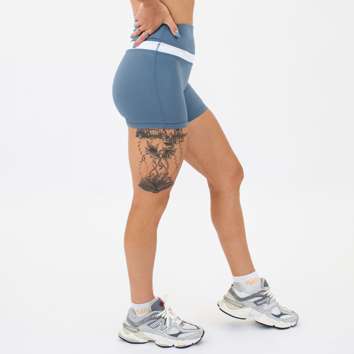 Slate Blue/White Double Take Spandex Shorts