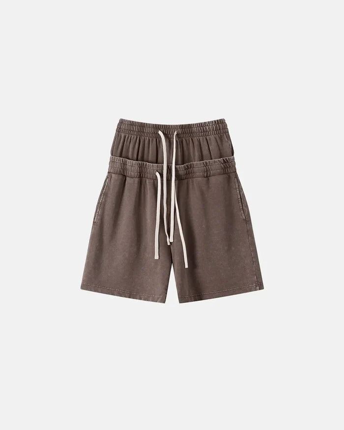 Double Waist Acid Wash Sweat Shorts | Inflation Streetwear