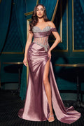 Embellished Off Shoulder Leg Slit Gown By Ladivine CDS542 - Women Evening Formal Gown - Special Occasion