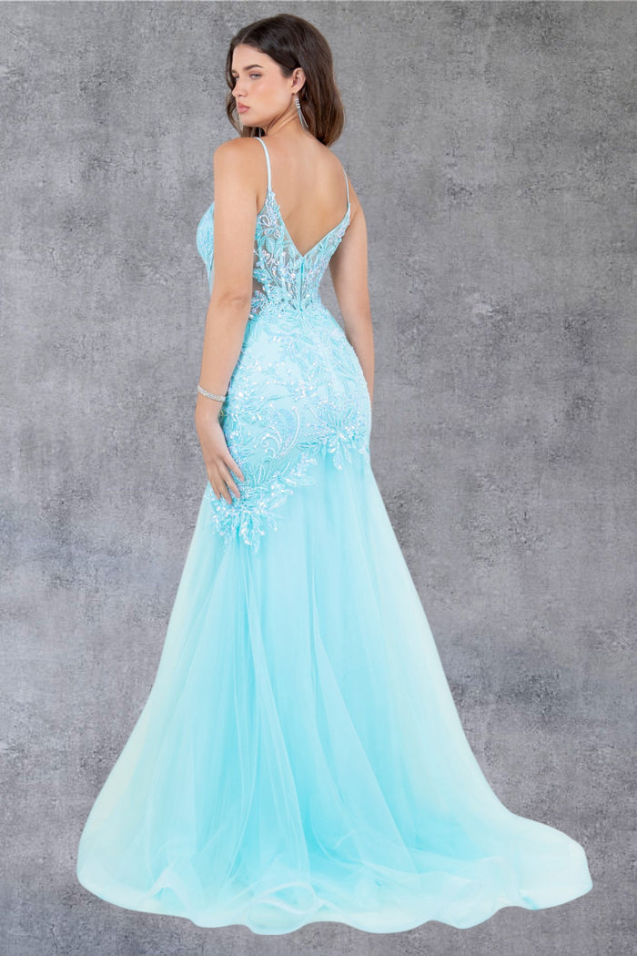Embroidery Plunging Neckline Mermaid Party Dress by Cinderella Couture USA AS8276J