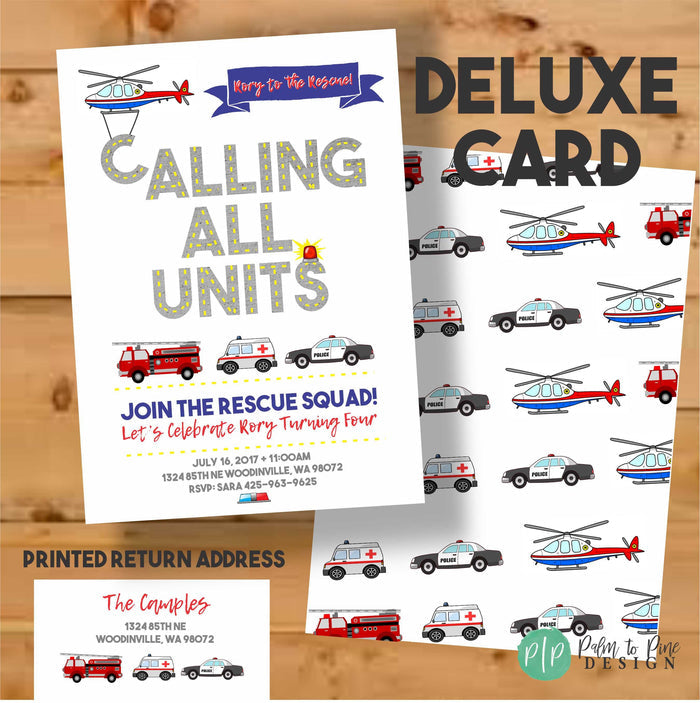 Emergency Vehicle Birthday Invitation