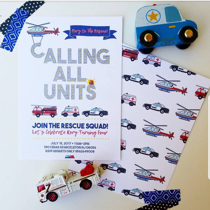 Emergency Vehicle Birthday Invitation