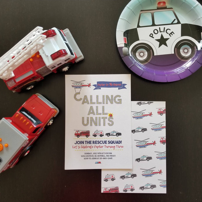 Emergency Vehicle Birthday Invitation