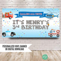 Emergency vehicles birthday banner personalized with your child’s name and age